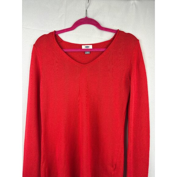 Old Navy Red V-Neck Long Sleeve Sweater Medium Womens Knit Pullover - Picture 1 of 4